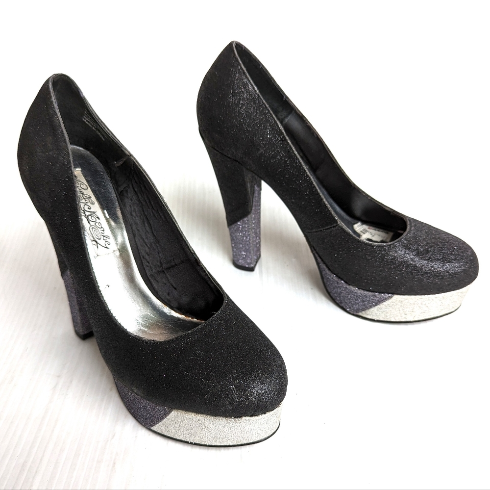 NAUGHTY MONKEY sparkle glitter platform pumps with chunky heels size 7.5